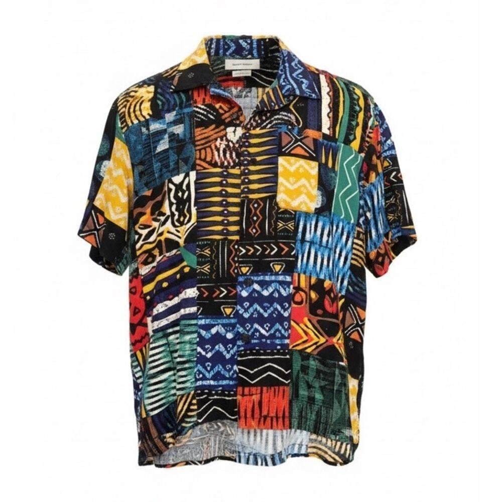 Urban Outfitters Patchwork Button Up Shirt Tribal Retro Abstract Men Boho Small